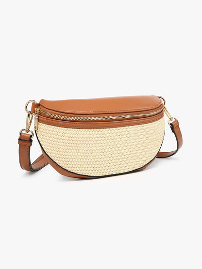 M2821 Nevaeh Straw Sling/Crossbody w/ Vegan Leather Contrast