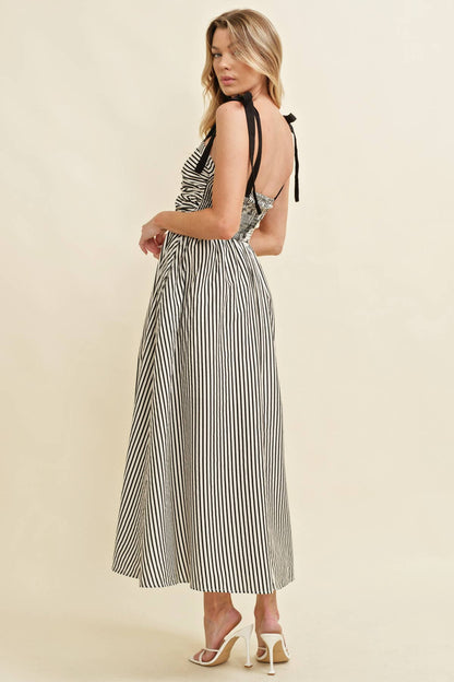 CD13260A - SHOULDER TIE STRIPED MAXI DRESS