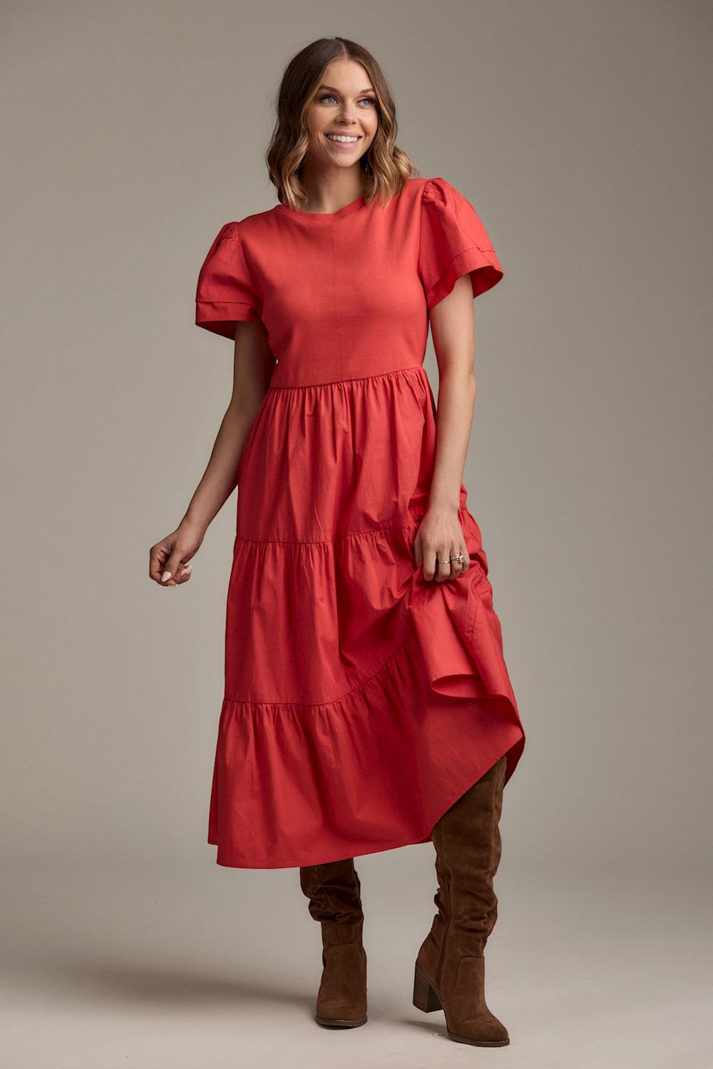 RED PATTON T-SHIRT MIDI DRESS
