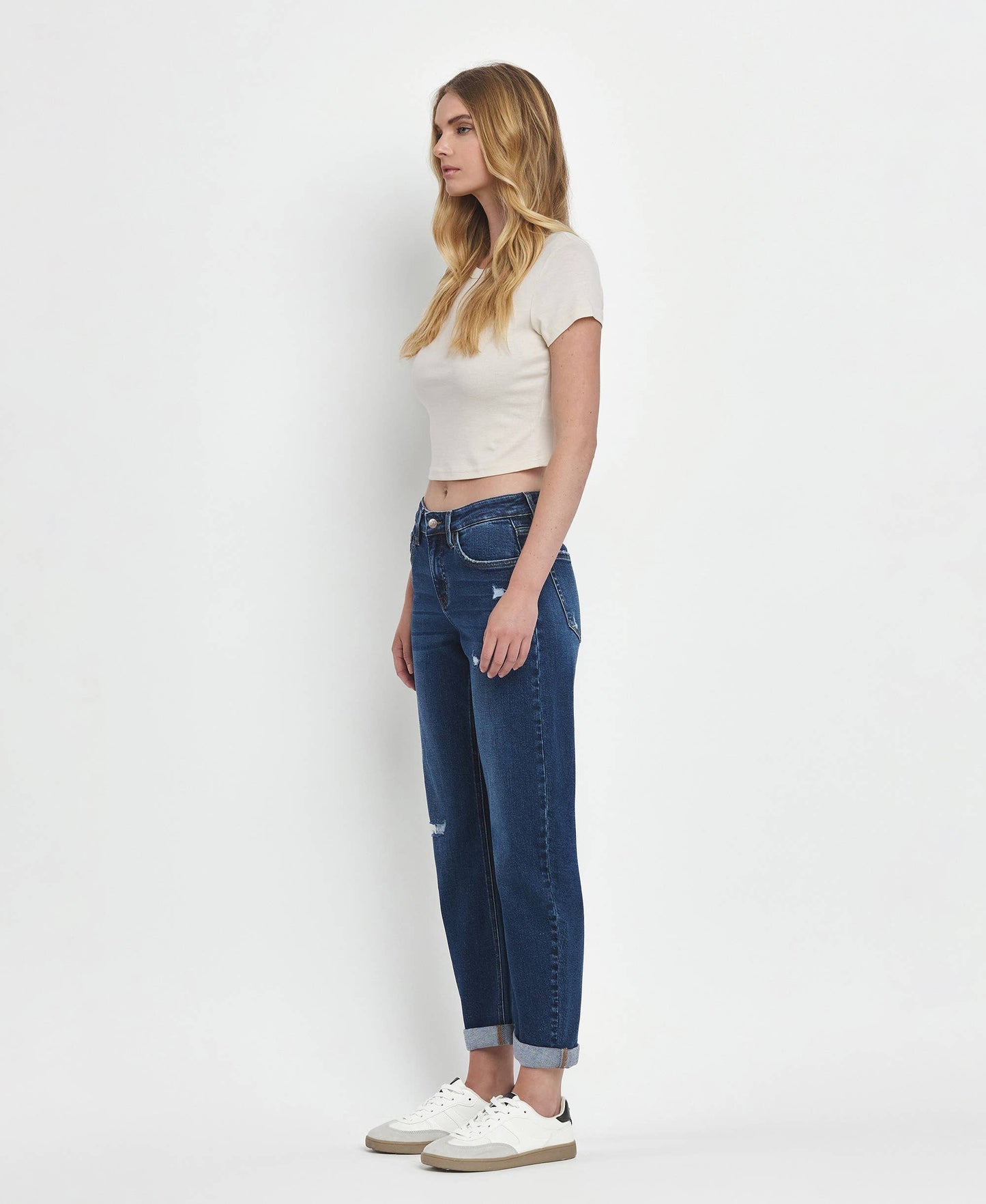 MID RISE DOUBLE CUFFED HEM BARREL LEG JEANS LV1490