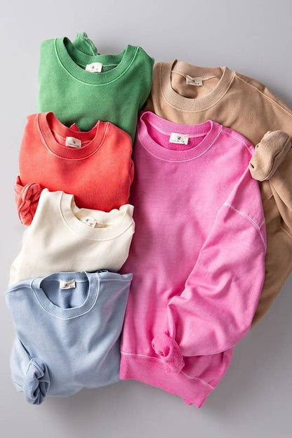 Crew Neck Comfort Washed  Spring Sweatshirt
