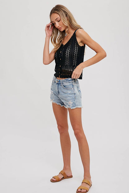 CROCHET SWEATER-KNIT SLEEVELESS TOP