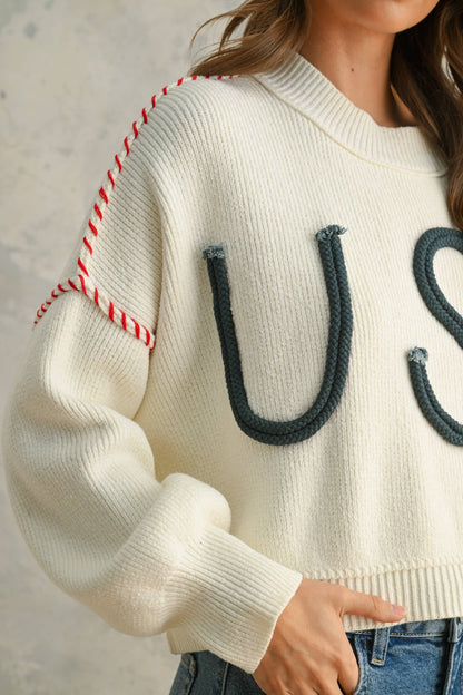 T4737   USA ROPE LETTER SWEATER