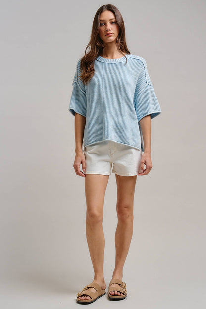 Mineral Wash Exposed Seam Short Sleeve Sweater