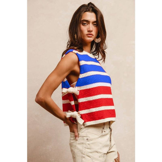 FOURTH OF JULY COLOR BLOCK STRIPES SIDE TIED