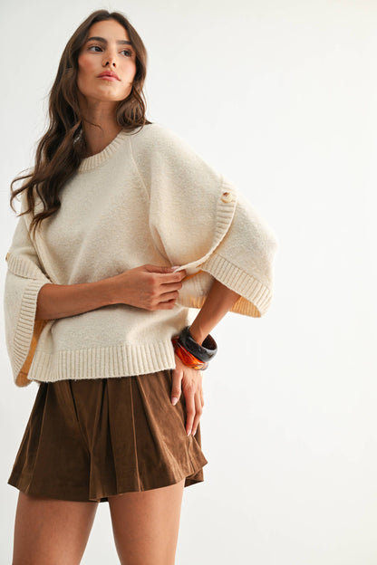 CJW27001 BUTTON SLEEVE KNIT PULLOVER