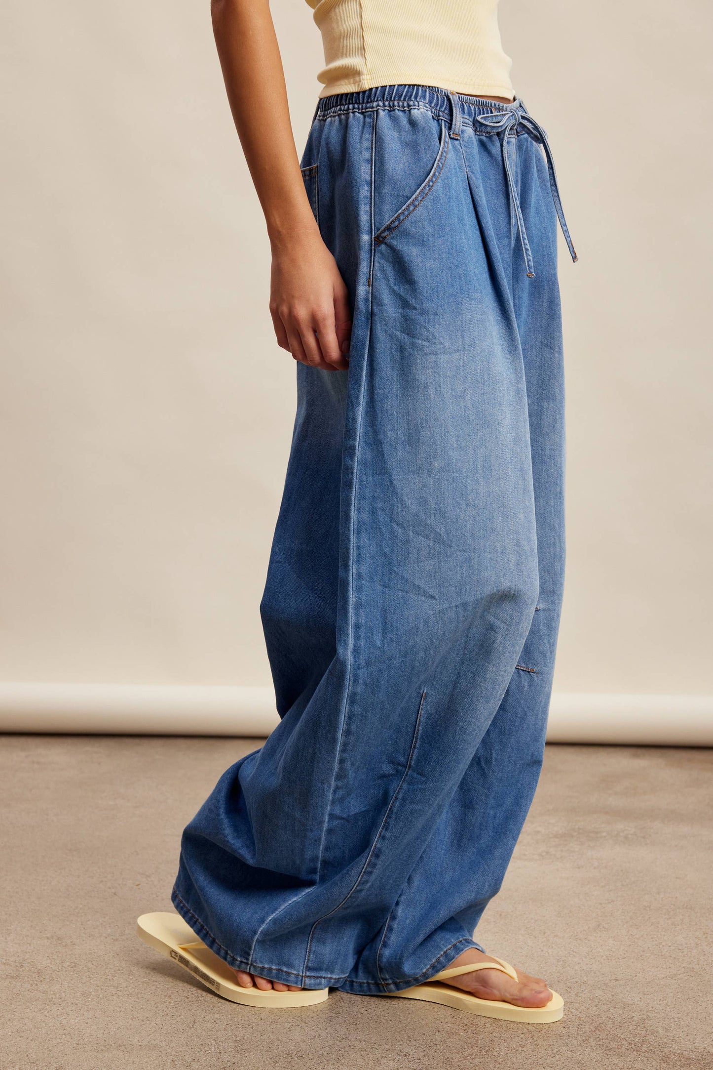 Drawstring Wide-Leg Denim Pants LP0278