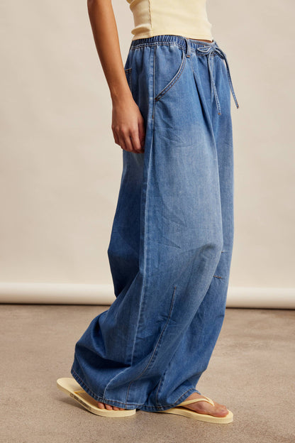 Drawstring Wide-Leg Denim Pants LP0278