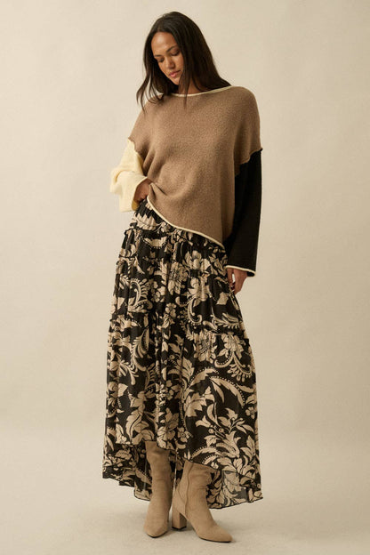 Floral-Print Buttoned Tiered Ruffle Maxi Skirt