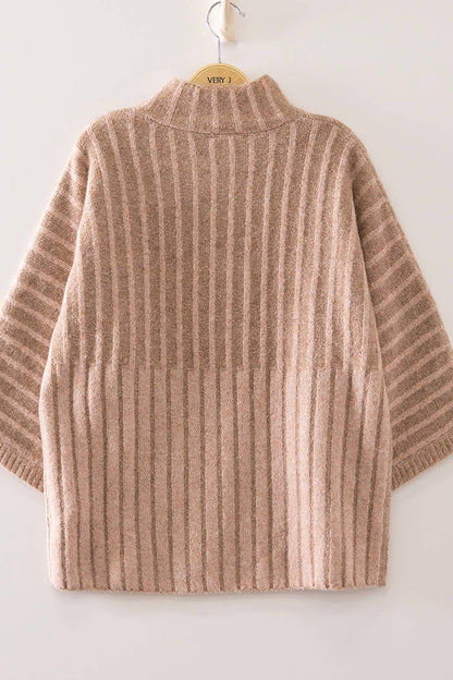 12W3673N-Ribbed Knit Mock Neck Sweater