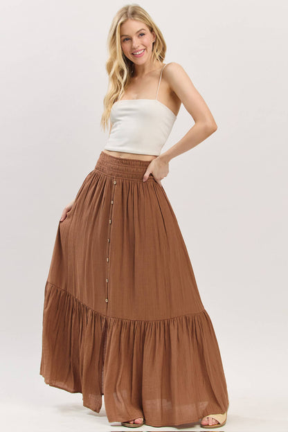 Tiered Center Slit Maxi Skirt - VS3399A