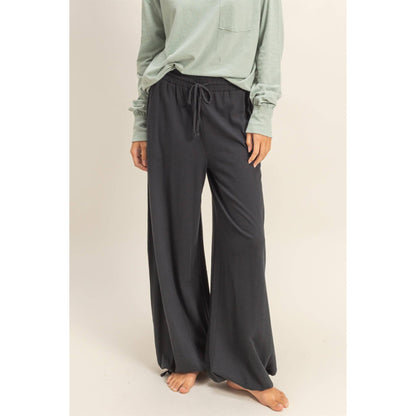 High Waist Drawstring Wide Leg Pants
