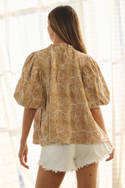 Embroidered Babydoll Blouse