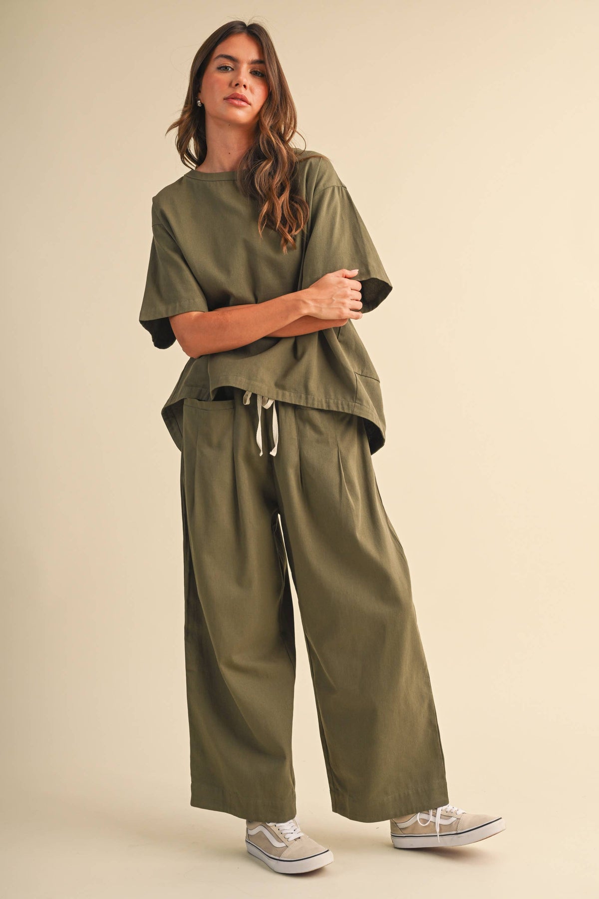 IST6073 RELAXED FIT TOP AND WIDE LEG CROPPED PANTS SET