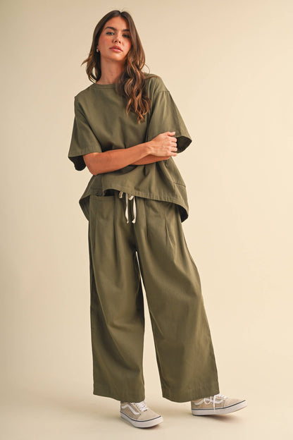 IST6073 RELAXED FIT TOP AND WIDE LEG CROPPED PANTS SET