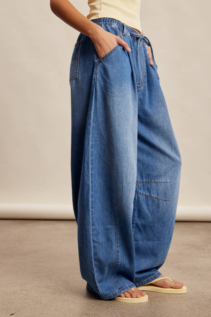 Drawstring Wide-Leg Denim Pants LP0278