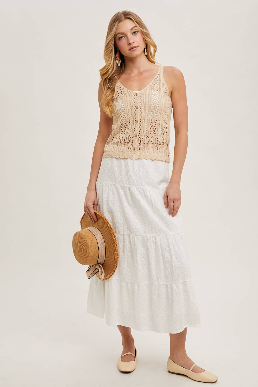CROCHET SWEATER-KNIT SLEEVELESS TOP