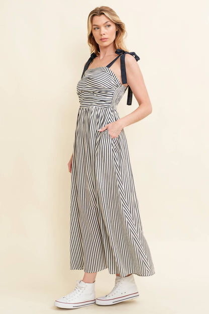 CD13260A - SHOULDER TIE STRIPED MAXI DRESS