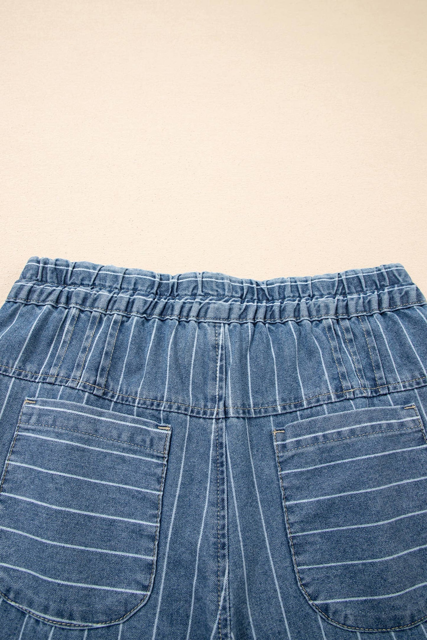Stripe Button Pleated Drawstring Waist Casual Wide Leg Jeans