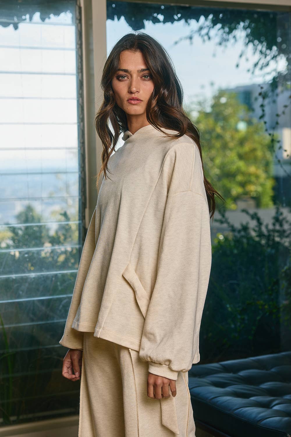 Side-Tie Detail Oversized Solid Hoodie