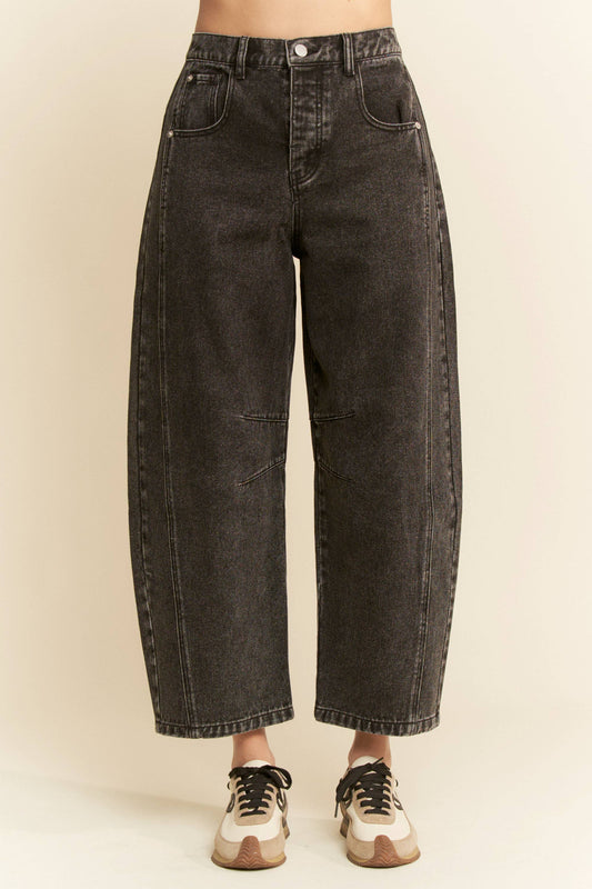 PATCH POCKET WIDE LEG CULOTTE DENIM BARREL PANTS