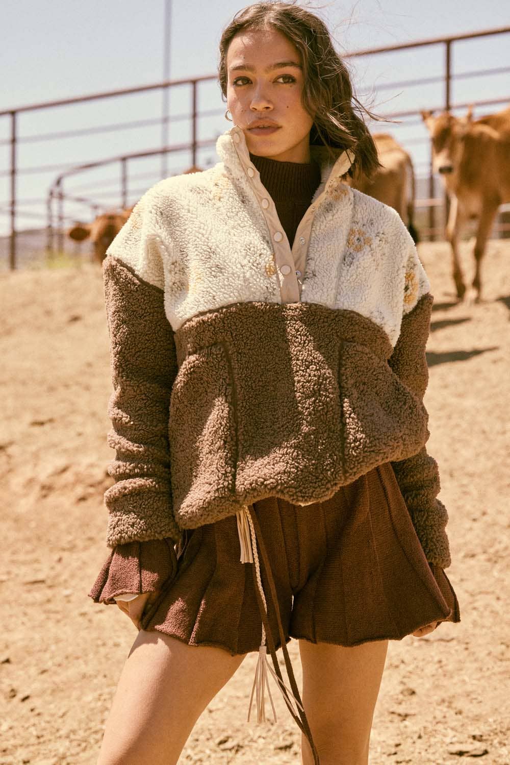 Colorblock Sherpa Fleece Half-Snap Pullover Jacket