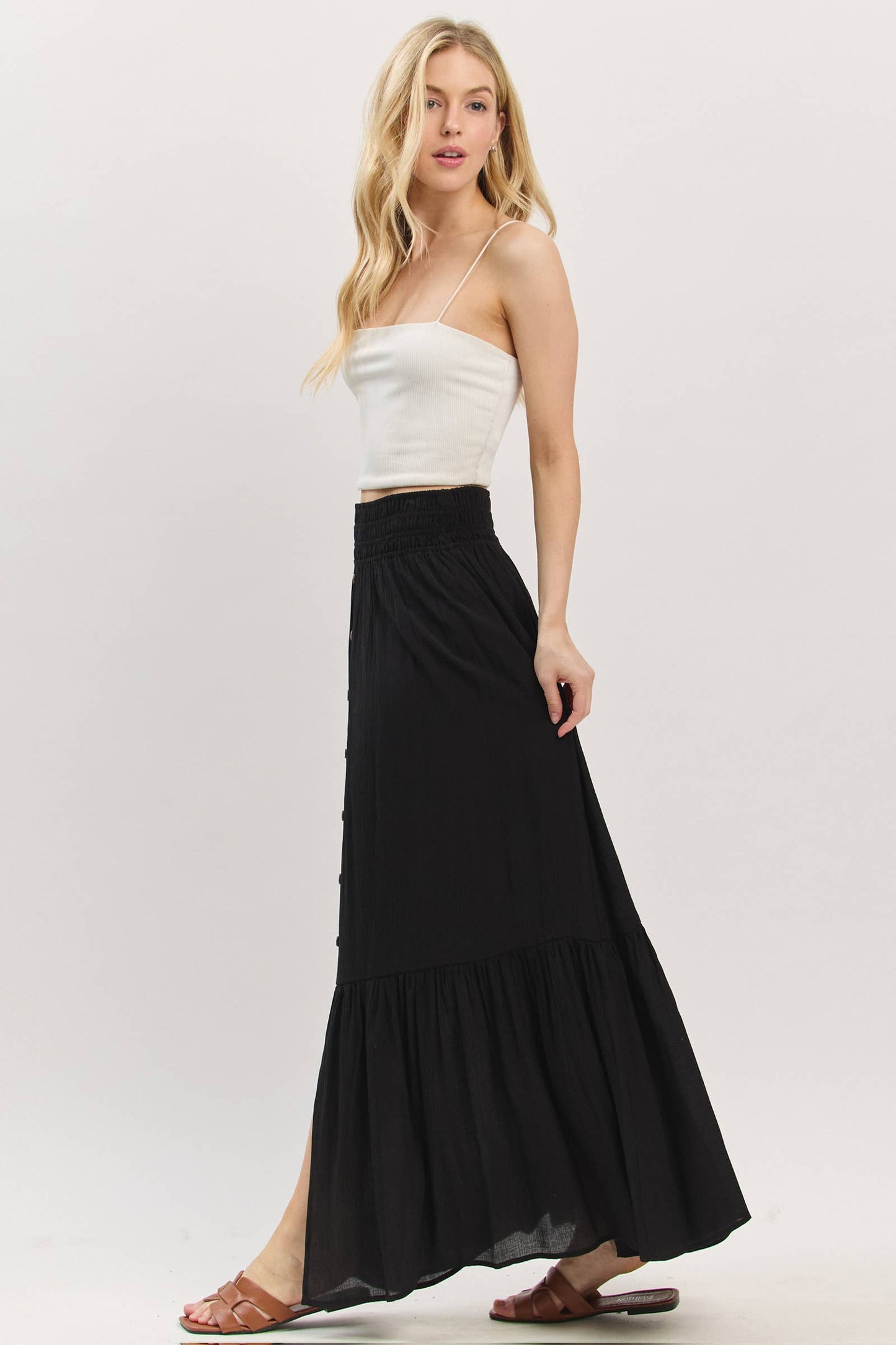 Tiered Center Slit Maxi Skirt - VS3399A
