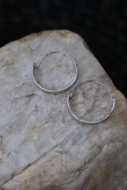 Edge Hoops Earrings - Stainless Steel Water Proof Silver 