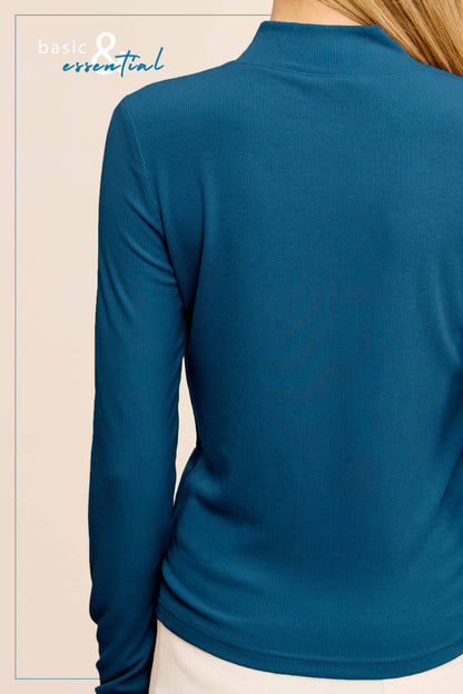 MCT7699-Stretchy Ribbed Long Sleeve Mock Neck Basic Top