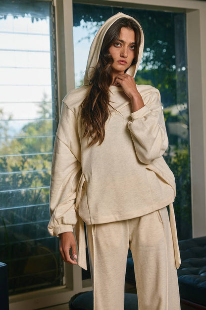 Side-Tie Detail Oversized Solid Hoodie