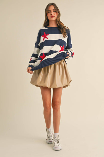 IT4047 STRIPED STARS SWEATER KNIT TOP