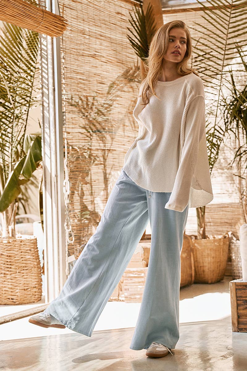 Oversized Waffle Knit High-Low Tunic Top
