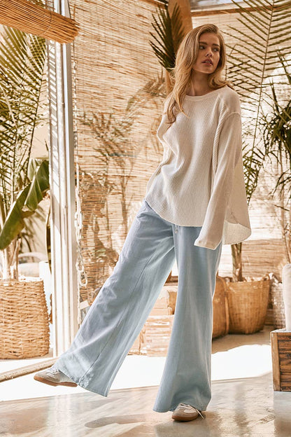 Oversized Waffle Knit High-Low Tunic Top