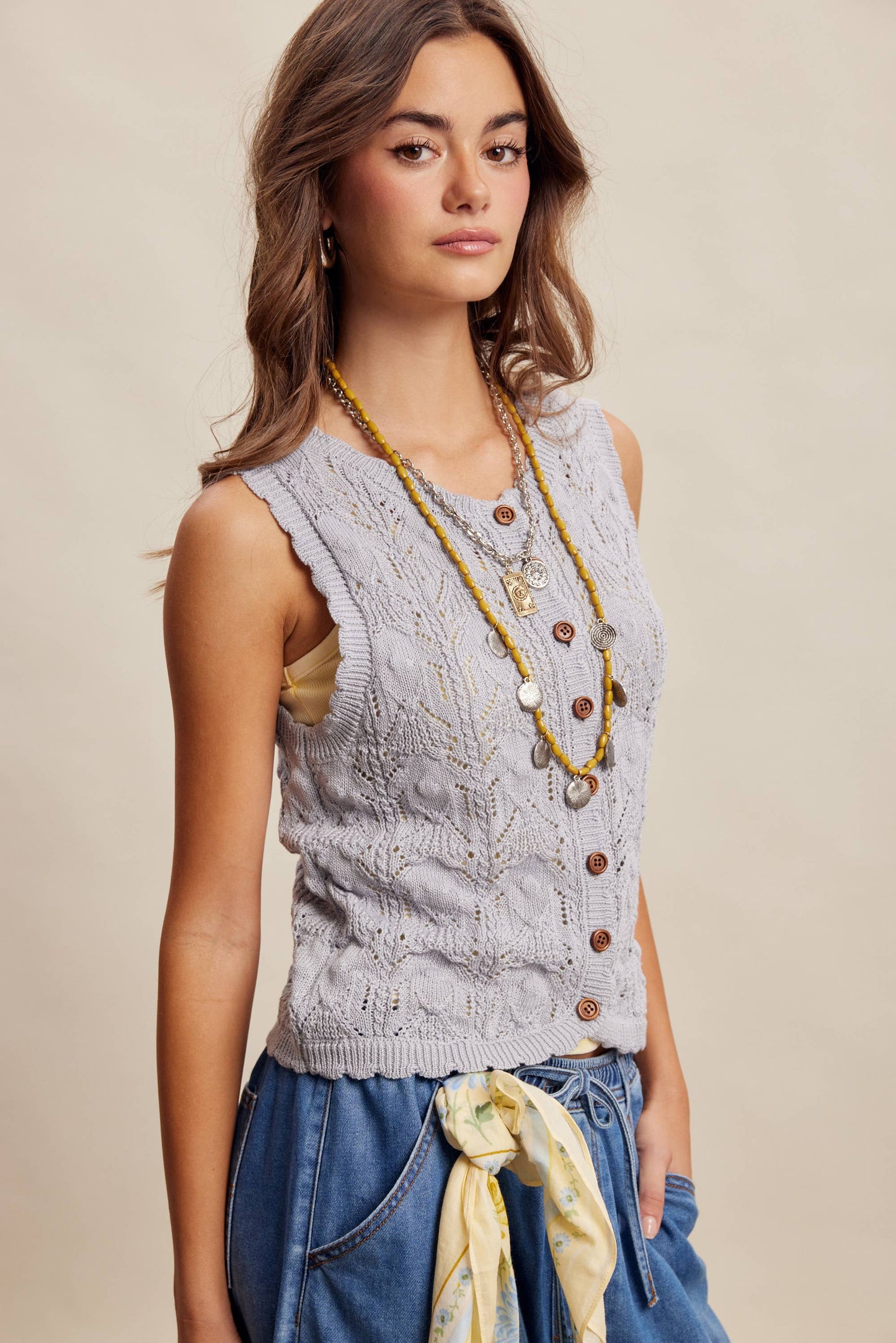Reversible Pointelle Knit Vest Top LSW1049