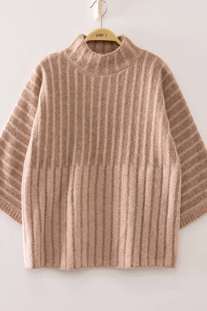 12W3673N-Ribbed Knit Mock Neck Sweater