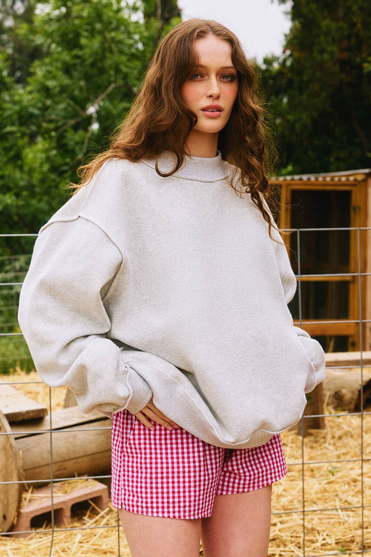 IT2594-BLANK  Solid Reversible Mock Neck Sweatshirt Top