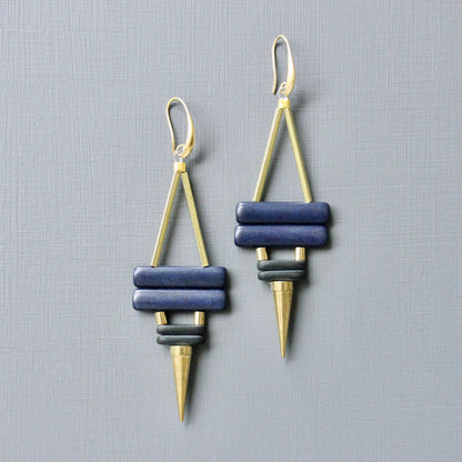 navy and black spike earrings