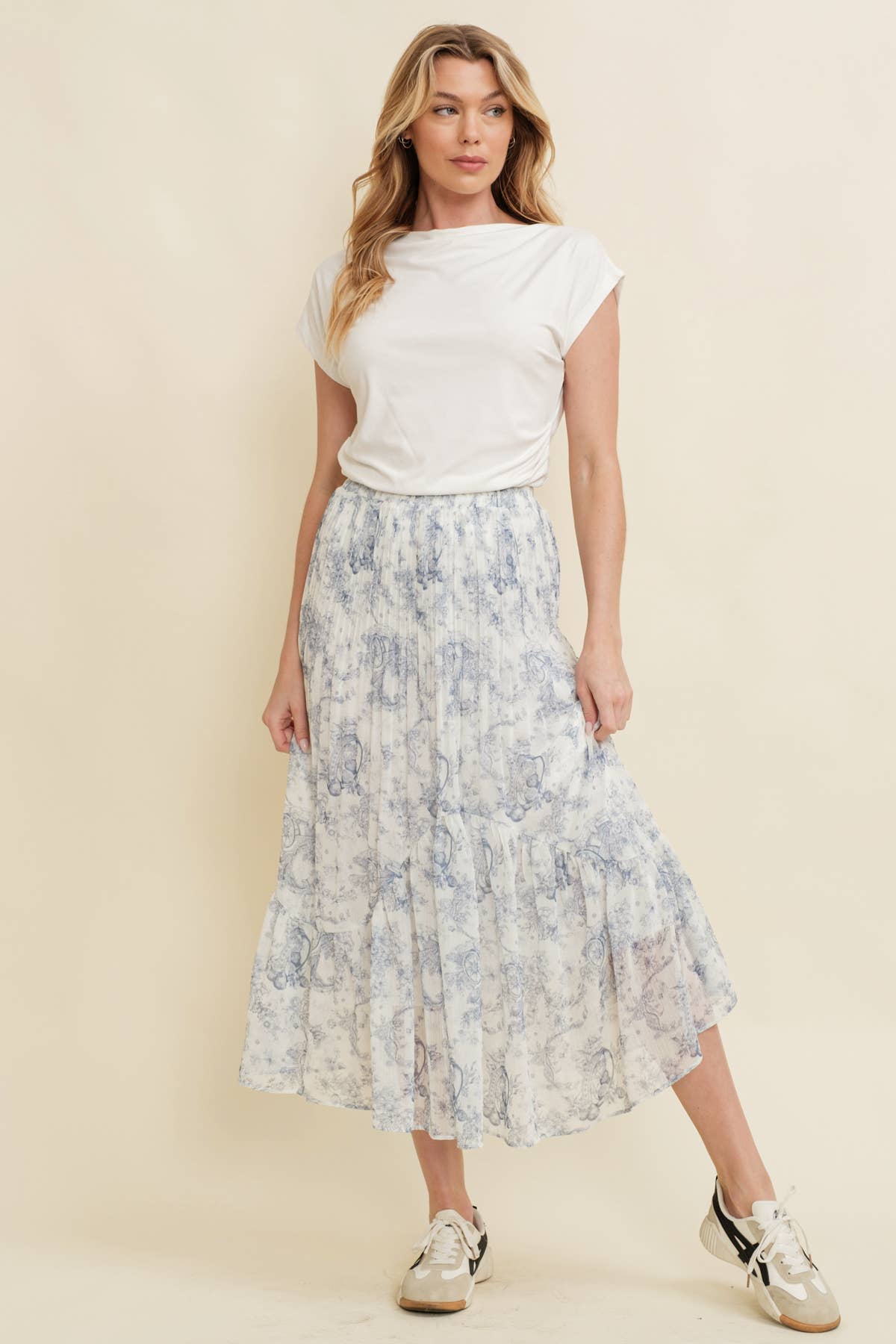 CS13363K - FLORAL PLEATED MIDI SKIRT