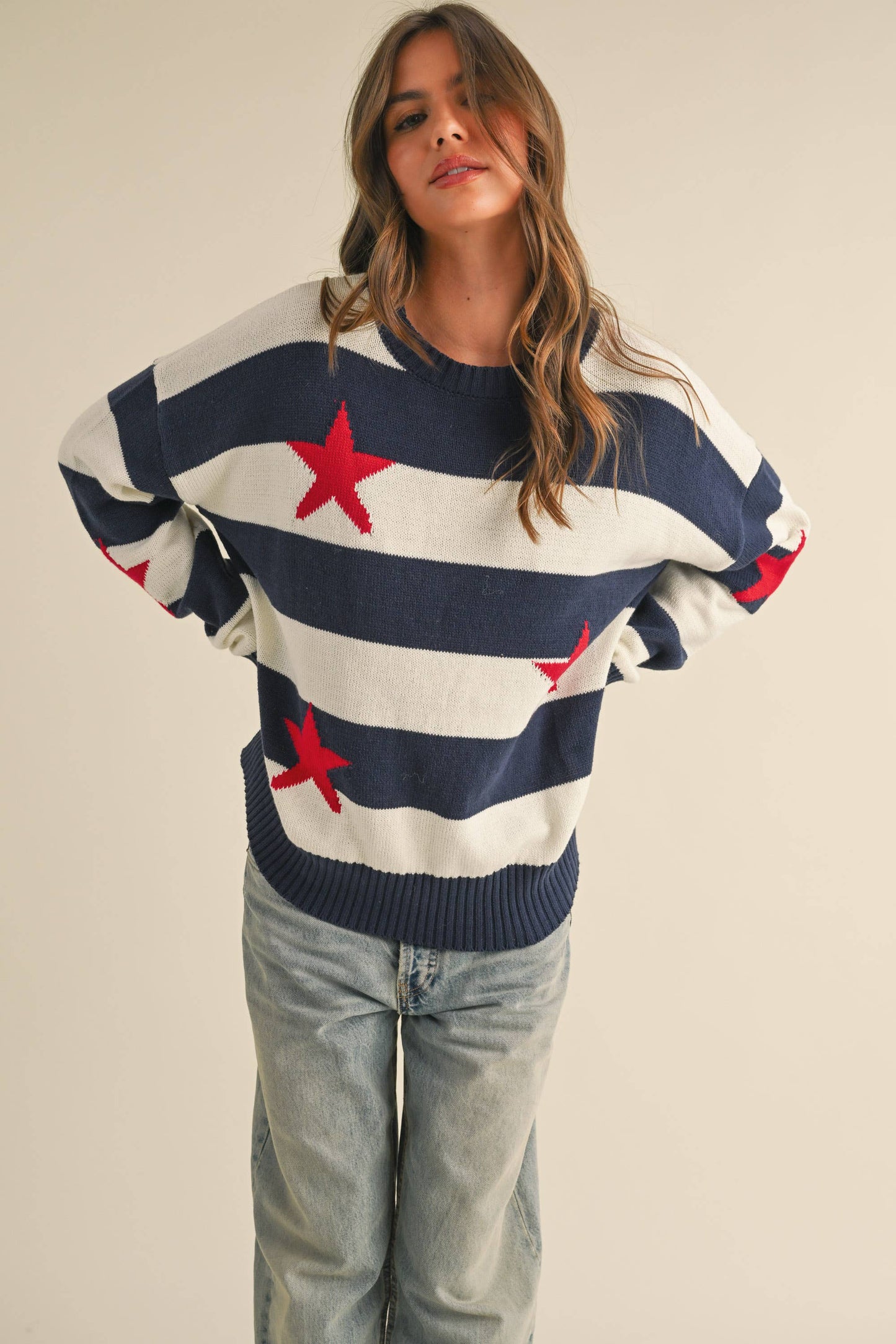 IT4047 STRIPED STARS SWEATER KNIT TOP