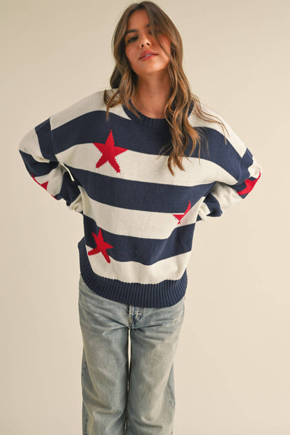 IT4047 STRIPED STARS SWEATER KNIT TOP