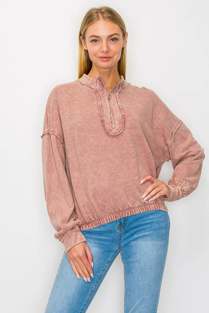 Mineral Wash Half-zip top HE5541T