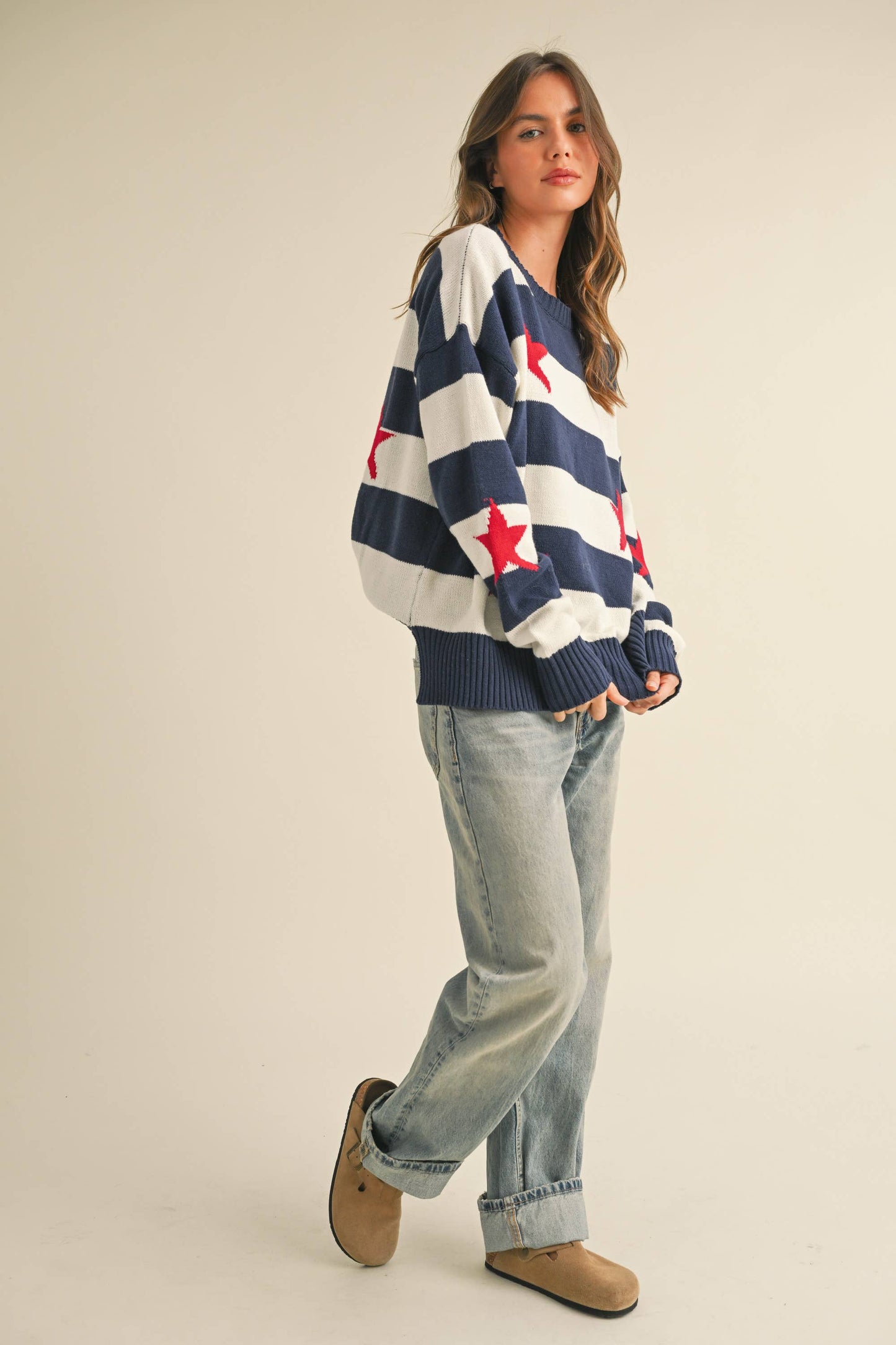 IT4047 STRIPED STARS SWEATER KNIT TOP