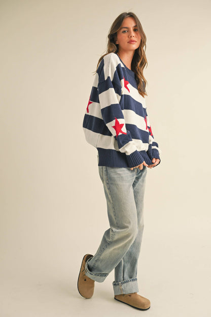 IT4047 STRIPED STARS SWEATER KNIT TOP