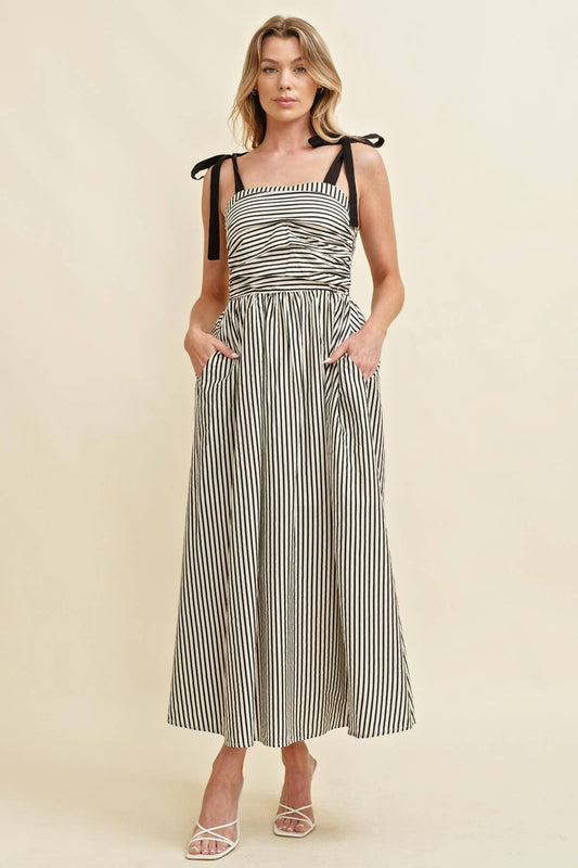 CD13260A - SHOULDER TIE STRIPED MAXI DRESS