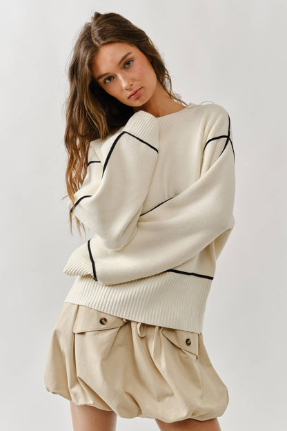 AJT5102 OVERSIZED FIT CONTRAST STITCHING SWEATER
