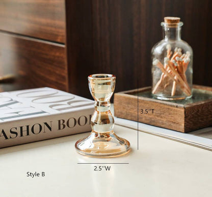 Glass Candlestick Holder Taper Candle Holders Tabletop Amber