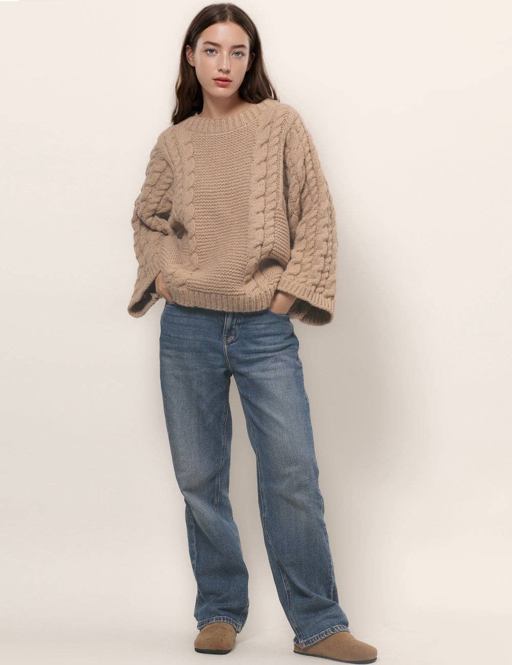 Round Neck Twist Loose Solid Color Sweater