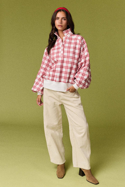 Natalie Plaid Mock Neck Sweatshirt