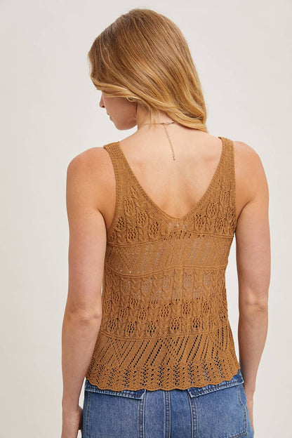 OPEN KNIT SLEEVELESS V-NECK CAMIS
