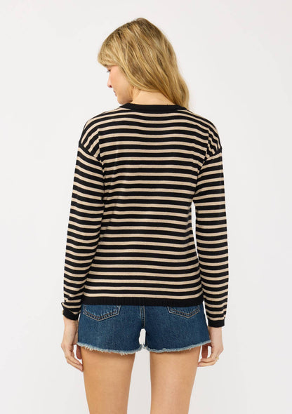Horizontal Stripe Front Knot Pullover Sweater